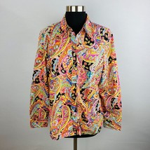 Chaps Bold Colors Bohemian Paisley Print Long Sleeve Shirt Women&#39;s L Large - £13.86 GBP