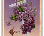 Easter Greetings Foiled Cross Violet Flower Blossoms John Winsch DB Post... - $3.91