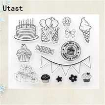Birthday Cake Gifts Hats Balloons Candy Clear Silicone Stamps Scrapbooking Card - £9.91 GBP