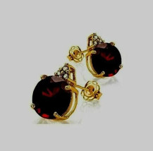 4Ct Round Cut Simulated Red Garnet Stud Earrings 14K Yellow Gold Plated Silver - £32.95 GBP