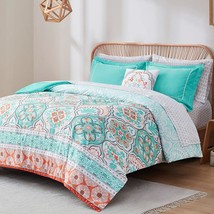 Full Size Bed In A Bag With Aqua Boho Complete Comforter, Degree Of Comf... - $1,730.98 MXN