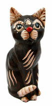 Balinese Wood Handicrafts Adorable Chocolate Feline Cat With Red Nose Figurine - £22.30 GBP