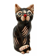 Balinese Wood Handicrafts Adorable Chocolate Feline Cat With Red Nose Fi... - $38.36 CAD