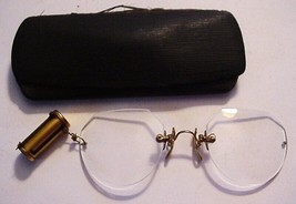 Antique Staso Gf Rimless Eye Glasses Spectacles W/ Elgin Eyeglass Reel - £69.63 GBP