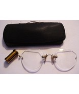 ANTIQUE STASO GF RIMLESS EYE GLASSES SPECTACLES W/ ELGIN EYEGLASS REEL - £70.78 GBP