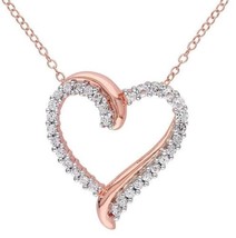 0.75CT Natural Moissanite Open Heart Pendant Necklace 14K Rose Gold Plated Chain - £88.90 GBP