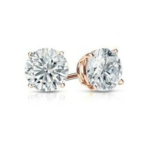 2.50Ct Round Simulated Diamond Stud Earrings Real 14K Rose Gold Plated ScrewBack - £45.97 GBP