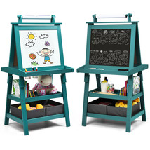 3 In 1 Double-Sided Storage Art Easel W/Paint Cups For Kid Writing Teal ... - £104.41 GBP