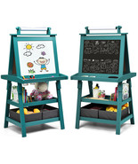 3 In 1 Double-Sided Storage Art Easel W/Paint Cups For Kid Writing Teal ... - £108.16 GBP