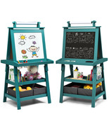 3 In 1 Double-Sided Storage Art Easel W/Paint Cups For Kid Writing Teal ... - $136.50