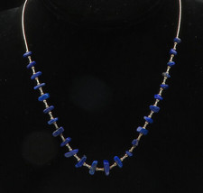 SOUTHWESTERN 925 Silver - Vintage Lapis Lazuli Shiny Chain Necklace - NE3398 - £66.35 GBP