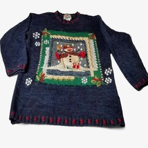 Tiara International Womens Snowman Sweater Medium Christmas Blue Raglan Knit - £24.77 GBP