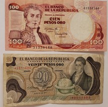 Two Banknotes from El Banco de la Republica, $20, $100 withdrawn, circulated - £6.20 GBP