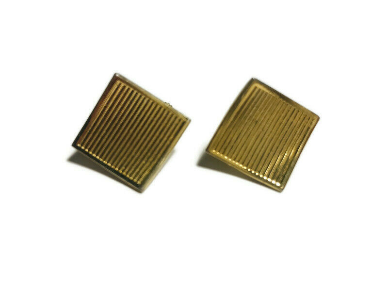 Vintage Napier Gold Tone Square Textured Screw Back Earrings - $15.85