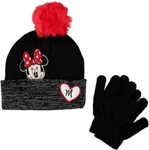 MINNIE MOUSE DISNEY Girls Cuffed Knit Winter Hat &amp; Gloves Set w/ Pom-Pom... - $14.84