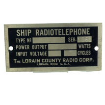 The Loraine County Radio Corp 3&quot; X 1.5&quot; Ship Radiotelephone Metal ID Data Tag - £13.34 GBP