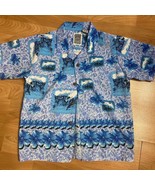 Ocean Current Vntg Original Hawaiian Button Down Shirt Youth Xl Blue Surfer - £10.31 GBP