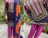 Pakistani Pink Printed Straight Shirt 3-PCS Lawn Suit / Threadwork ,M - $54.45