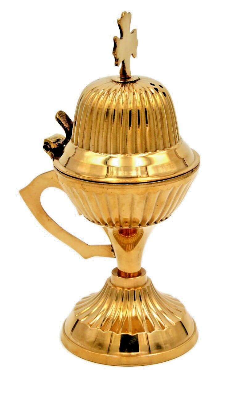 5 3/4&quot; High Quality Greek Orthodox Engraved Brass Incense Burner 14.5cm - $20.30