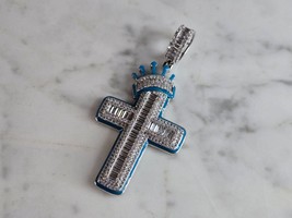 Vintage Estate Sterling Silver Religious CZ Cross Pendant 12.3g E7749 - £61.86 GBP