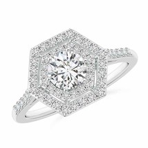 ANGARA 1Ct Round Natural Diamond Double Hexagon Halo Engagement Ring in 14K Gold - £1,842.29 GBP