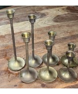 Brass Candlestick Holders Graduated Set of Seven Vintage Wedding Mantle ... - $35.00
