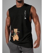 Men&#39;s Japanese Sushi Samurai Cat Print Casual Tank Top - £15.06 GBP