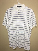 Polo Ralph Lauren Men’s Polo Shirt Custom Slim Fit WHITE BLUE STRIPE SZ ... - £72.29 GBP