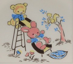 VINTAGE Salem China TEDDY BEARS ON SLIDE Child Plate SALEM OHIO - MADE I... - $19.79
