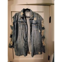LOLO XL Distressed Oversized Denim Jacket with Rhinestone Pin - $781.20 MXN