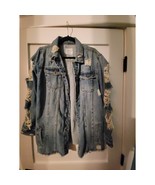 LOLO XL Distressed Oversized Denim Jacket with Rhinestone Pin - $781.20 MXN