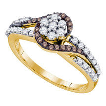 10k Yellow Gold Brown Color Enhanced Diamond Flower Cluster Bridal Ring 1/2 - £449.27 GBP