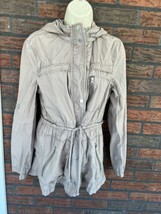 Ann Taylor Loft Anorak Jacket Medium Khaki Drawstring Waist Full Zip Snap *Flaws - £3.00 GBP