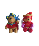 Lot of 2 Winnie the Pooh Plush Disney Store as Super Hero &amp; Jester 8&quot; Be... - £7.50 GBP