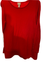 Chico&#39;s Lady&#39;s Top 1 Medium Red Long Sleeve High Low 3 Buttons On Sleeve B2 - £17.44 GBP