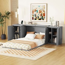Space-Saving Full Size Gray Murphy Bed | Shelves, Cabinets, USB Ports - $14,433.71 MXN