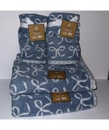 NWT Deborah Connolly 6 Piece Cotton Bath Towel Set Blue with White Bows - €86,48 EUR