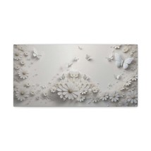 Abstract 3D White Background With Small And Large Flowers And Butterflies Oil P - £68.54 GBP+