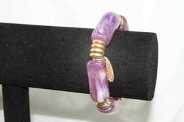 Plunder Bracelet (New) Purple Acrylic Marbled Accented W/ Gold. 7.25&quot; El (PP001) - £14.50 GBP