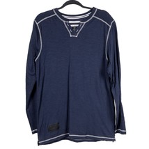 Zimego Shirt M Mens Long Sleeve Blue VNeck White Stitching Cotton Blend ... - £13.80 GBP