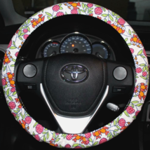 Steering Wheel Cover Owls Birds Fruits Cute Orange Red Cotton Fabric Acc... - £14.24 GBP