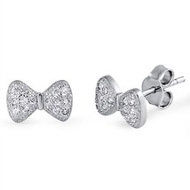 0.30CT Simulated Diamond Bow Stud Earrings 14K White Gold Plated Silver - £36.75 GBP