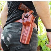 Fits Colt Python 357 Mag Revolver 6”BBL Leather 3-Slot Belt Holster #1306# RH image 2