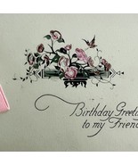 Birthday Greetings Card Angel Pink Purple Flowers 1930-1940s Friend PCBG11B - $19.99