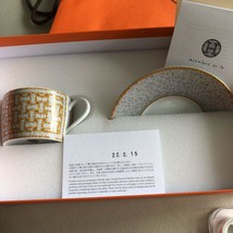 Hermes Mosaique au 24 Teacup Gold Porcelain Tableware Coffee 160 ML - £322.62 GBP