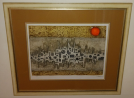 Mid Century Abstract Brutalist Cityscape Lithograph Signed Dated Matted &amp; Framed - £1,165.36 GBP