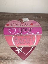 Valentine&#39;s Follow Your Heart Glitter 4 Section Heart Shaped Sign 11” X 12 New - £6.96 GBP