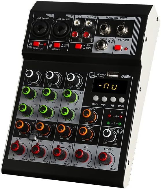 Audio Mixer 4 Channel Mini Audio Mixer Dj Controller Mini Family Ktv Kar... - $41.85