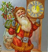 Santa Claus Saint Nicholas Christmas Postcard Grandfather Clock P Sanders 1908 - £11.21 GBP