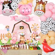 Farm Animal Birthday Party Decorations For Girls, Cow Print Pink Balloon Garland - £29.56 GBP